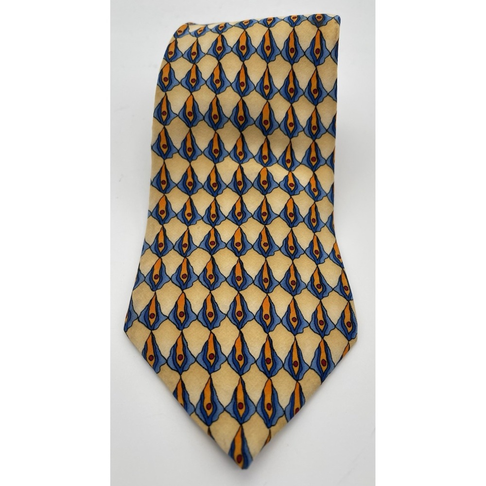 J. Garcia Mens Silk Tie Megalith‎ Collection TEN 59" X 3.5" Gold, Orange, Blue